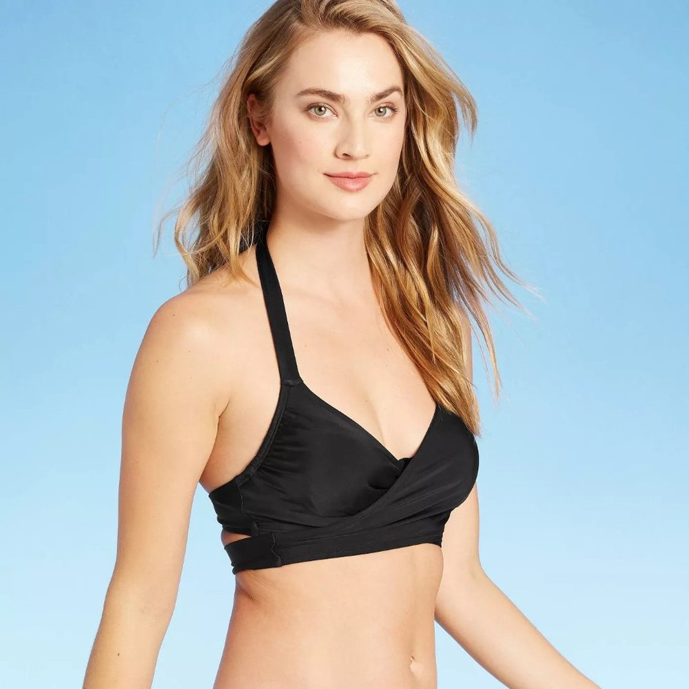 Kona Sol Underwire Wrap Halter Bikini Top Black